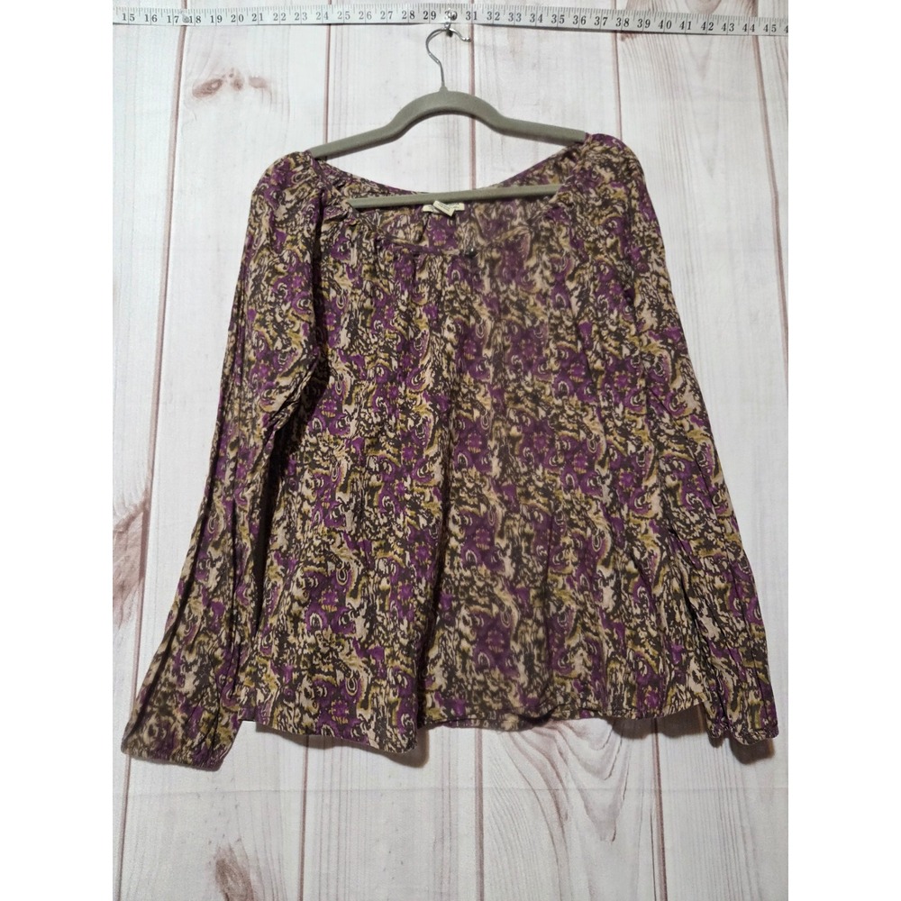 Lucky Brand Womens Purple Olive Paisley Ikat Cotton Peasant Blouse Top‎ Small